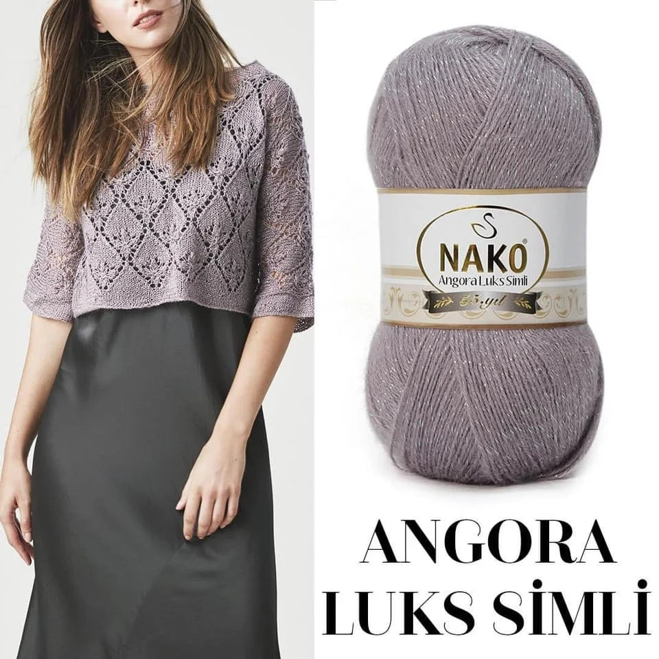 Nako Angora Luks simli, glitter, crochet knit yarn, Hobby Shopy